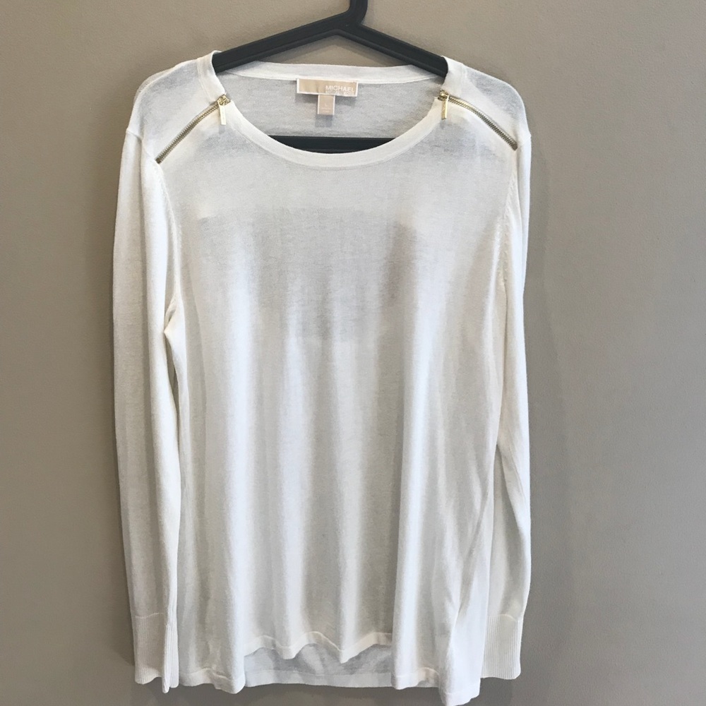 White long sleeve with zippers and back opening